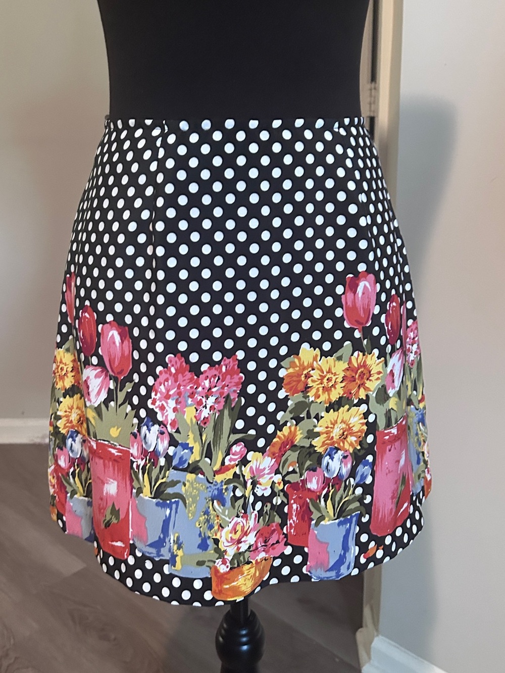 Vintage Possessed Polka Dot Floral Mini Skirt | 90s Garden Party Cottagecore